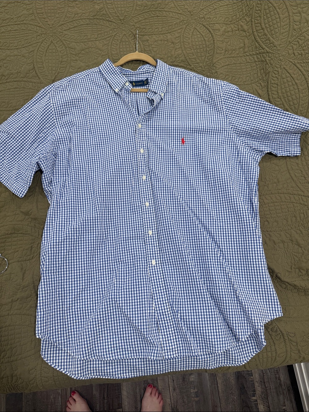 Polo by Ralph Lauren Blue and White Gingham Short-Sleeve Button-Down Shirt